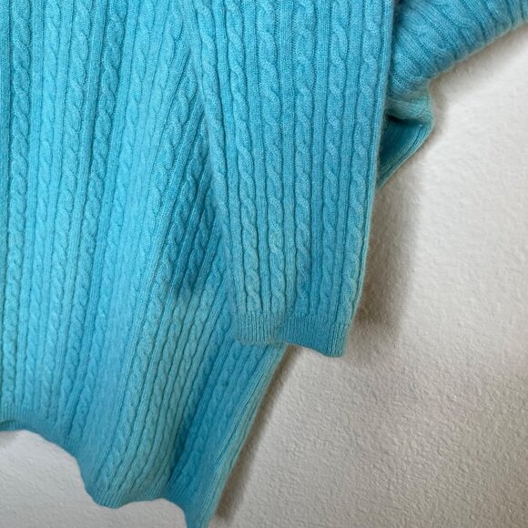Anne Klein Sport Vintage Womens Cable Knit Cashmere Sweater Turquoise Blue Large - Picture 5 of 11